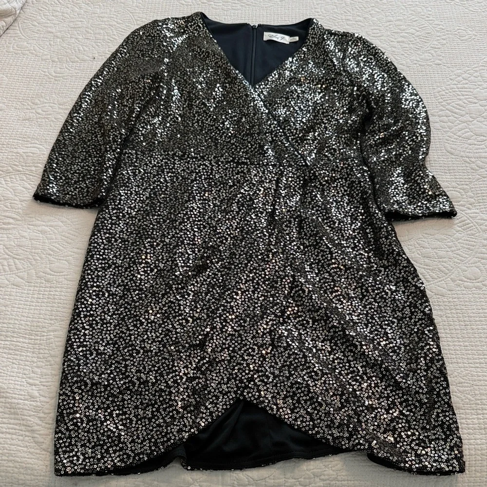 Eliza J Black metallic Sequin Long Sleeve Dress Evening Prom✨ - Picture 7 of 11